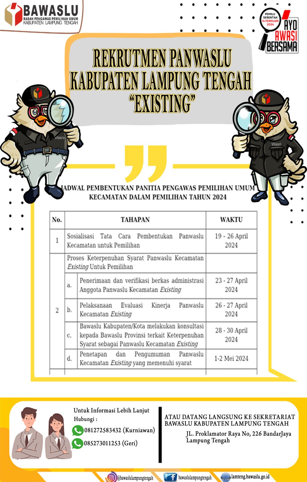 PENGUMUMAN REKRUTMEN PANWASLU KABUPATEN LAMPUNG TENGAH "EXISTING"