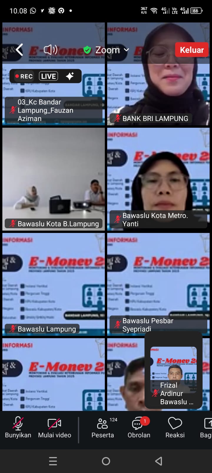 BAWASLU KABUPATEN LAMPUNG TENGAH MENGIKUTI KEGIATAN PELUNCURAN DAN SOSIALISASI E-MONEV KIP TINGKAT PROVINSI LAMPUNG TAHUN 2025