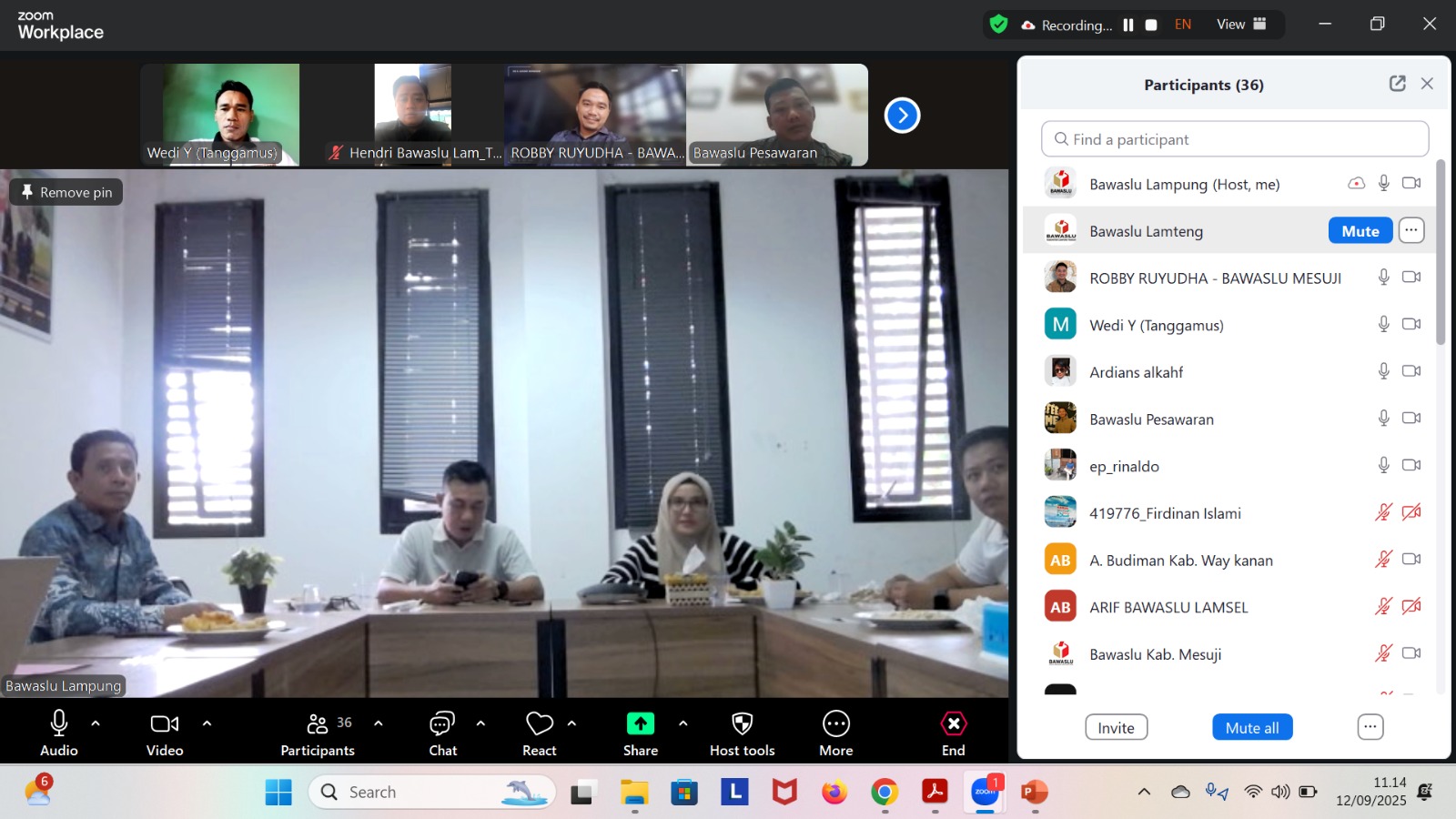 BAWASLU KABUPATEN LAMPUNG TENGAH MENGIKUTI RAPAT PEMBAHASAN TINDAK LANJUT GAKKUMDU AWARD 2025 DAN PENYUSUNAN BUKU PENANGANAN PELANGGARAN PEMILIHAN 2024