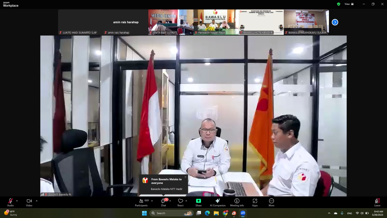 Ketua serta Koordinator Sekretariat Badan Pengawas Pemilihan Umum (Bawaslu) Kabupaten Lampung Tengah mengikuti kegiatan Peluncuran dan Pengenalan Learning Management System (LMS) Bawaslu: Transformasi Pembelajaran Berbasis Teknologi yang diselenggarakan oleh Bawaslu Republik Indonesia