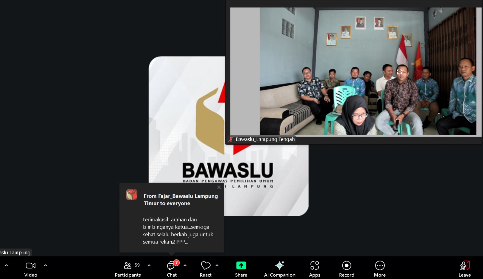 KETUA, KOORDINATOR SEKRETARIAT, DAN PPPK BAWASLU LAMPUNG TENGAH IKUTI RAPAT PEMBINAAN PPPK SE-PROVINSI LAMPUNG