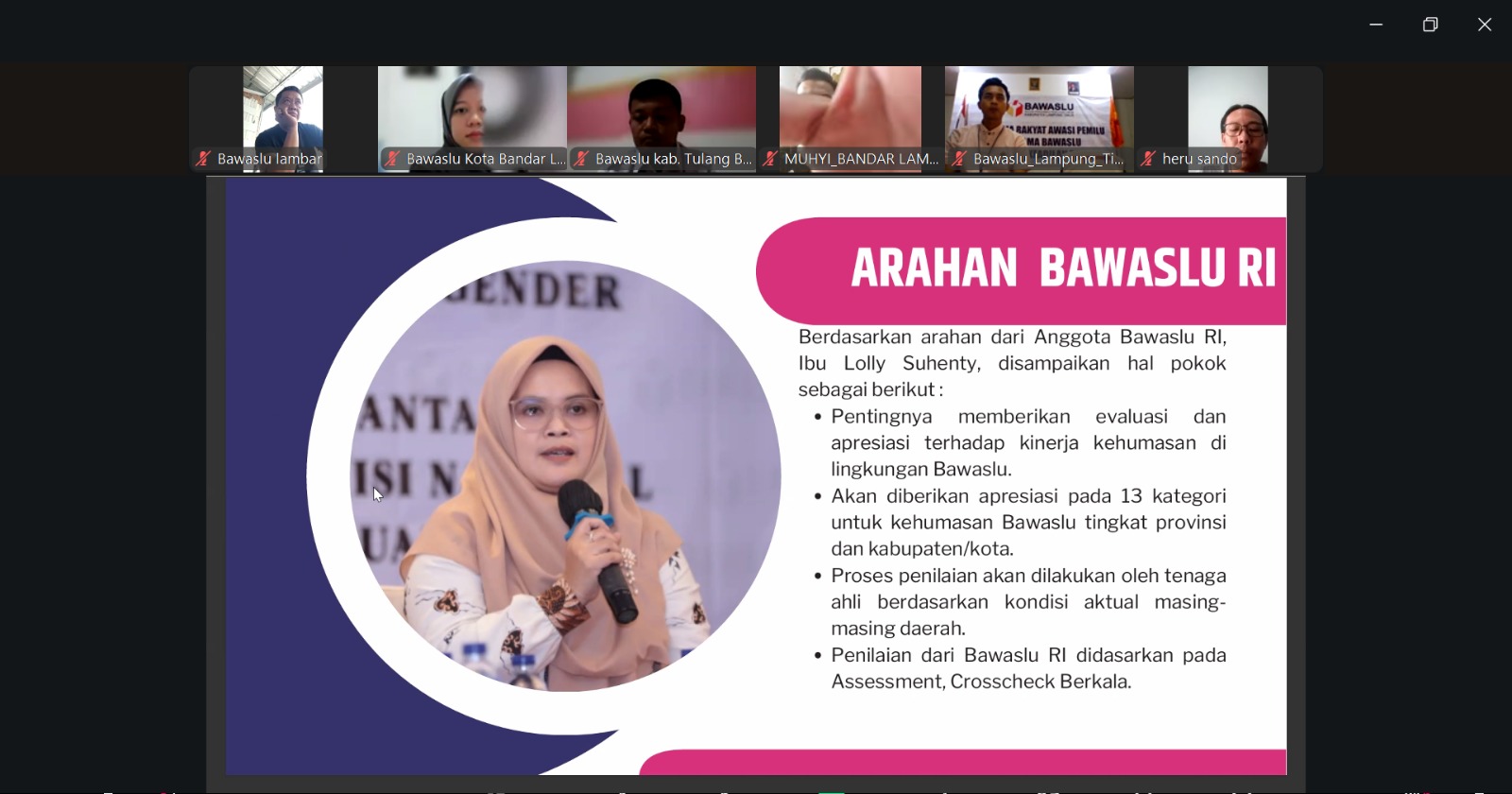 BAWASLU KABUPATEN LAMPUNG TENGAH IKUTI RAPAT SOSIALISASI ASSESSMENT DAN PENILAIAN KEHUMASAN SE-PROVINSI LAMPUNG TAHUN 2025