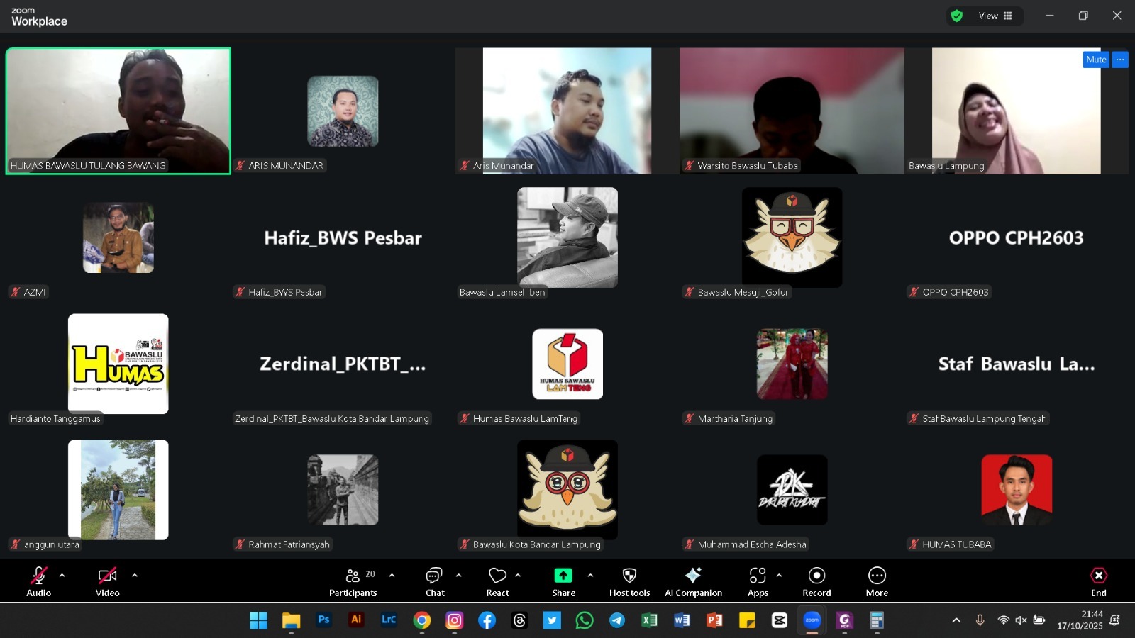 BAWASLU LAMPUNG TENGAH IKUTI ZOOM TEKNIS PENGISIAN BAHAN ASSESSMENT KEHUMASAN BAWASLU TAHUN 2025