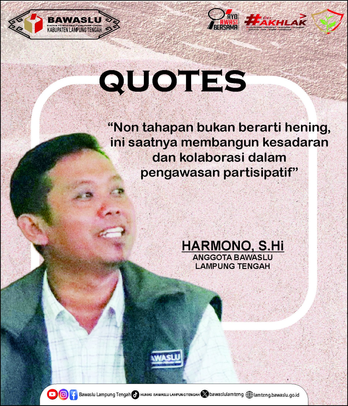 Fase non-tahapan merupakan waktu emas bagi Bawaslu untuk memperkuat basis pengawasan di tingkat akar rumput. Pengawasan bukan hanya soal mengawasi tahapan kampanye atau pemungutan suara, tetapi juga tentang menyiapkan masyarakat agar memiliki kesadaran politik dan kepedulian terhadap proses demokrasi