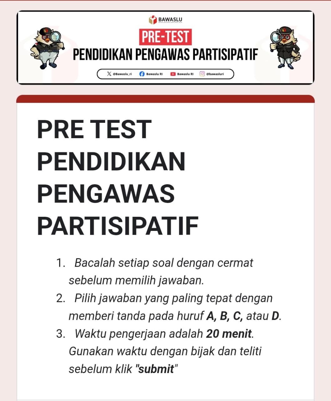 PESERTA P2P DARING LAMPUNG TENGAH IKUTI PRE-TEST SESUAI JADWAL BAWASLU PROVINSI LAMPUNG