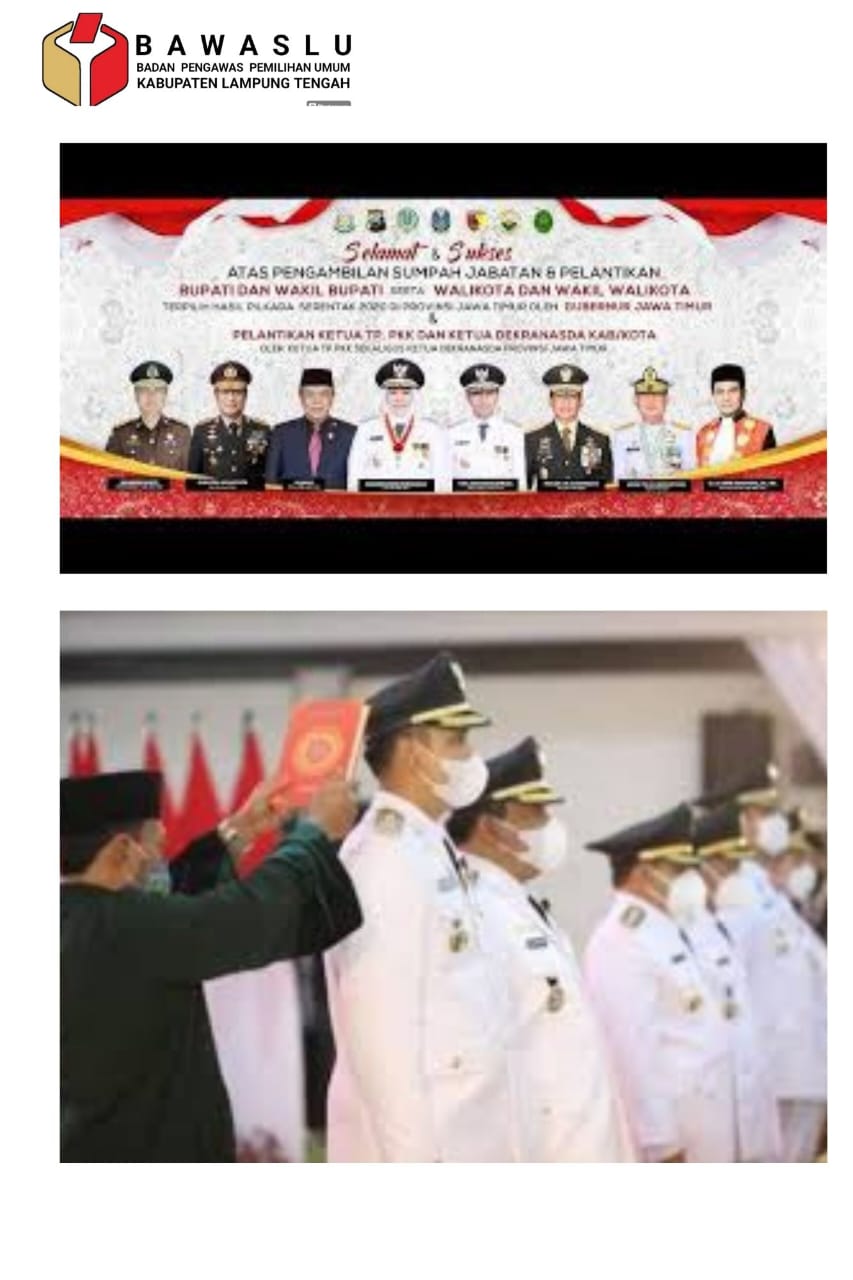 BAWASLU LAMPUNG TENGAH LAKUKAN PENGAWASAN PELANTIKAN DAN PENGAMBILAN SUMPAH/JANJI KEPALA DAERAH TERPILIH MASA JABATAN 2025–2030