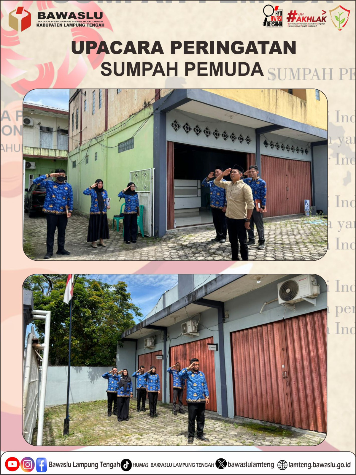 Bawaslu Lampung Tengah Gelar Upacara Peringatan Hari Sumpah Pemuda ke-97 Tahun 2025