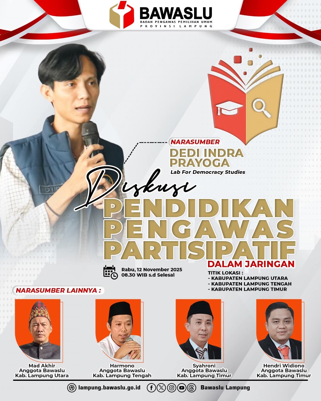 ANGGOTA BAWASLU LAMPUNG TENGAH JADI NARASUMBER DALAM DISKUSI PENDIDIKAN PENGAWAS PARTISIPATIF DARING