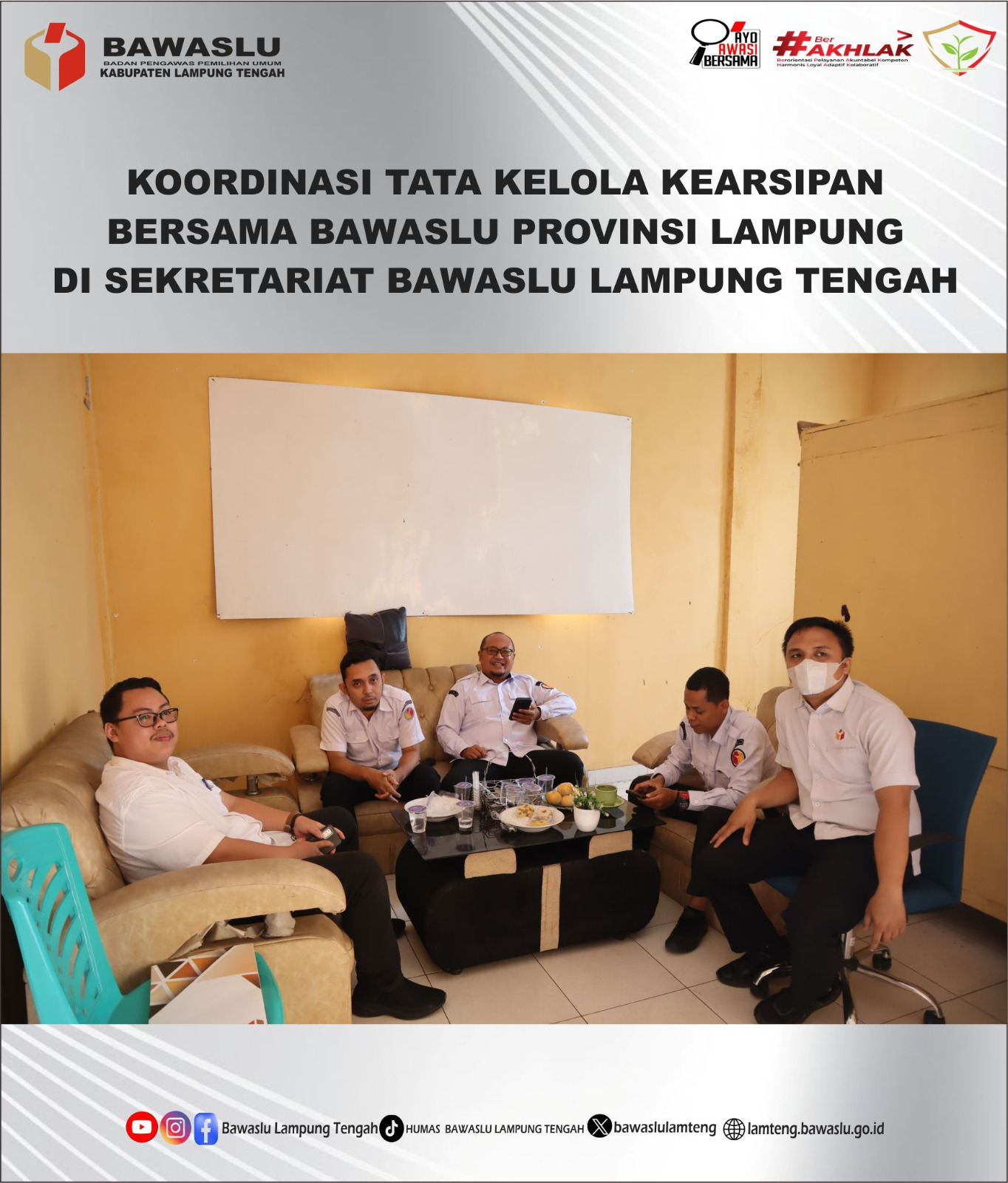 Staf Sekretariat Bawaslu Lampung Tengah Gelar Koordinasi dan Konsultasi Tata Kelola Kearsipan Bersama Bawaslu Provinsi Lampung