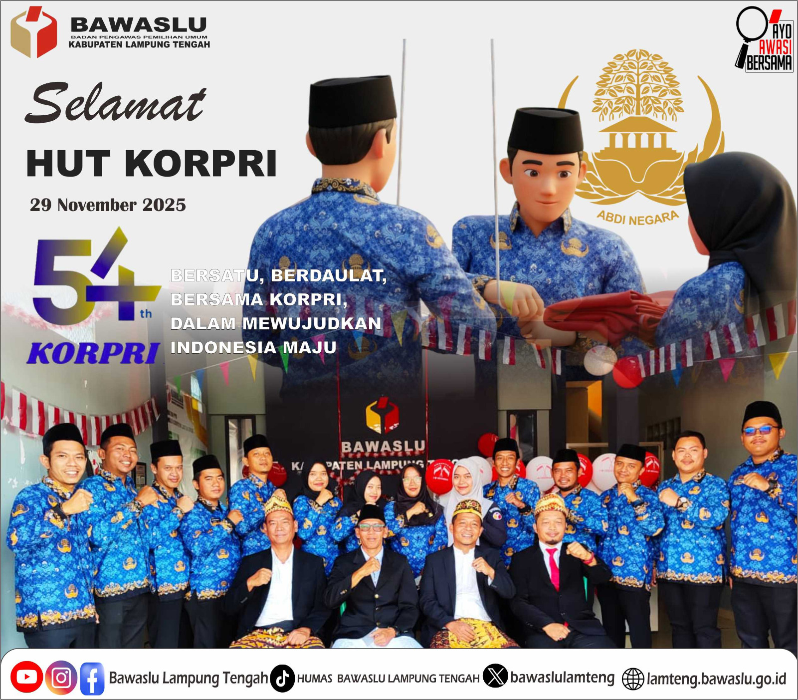 MOMENTUM HUT KE-54 KORPRI, BAWASLU LAMPUNG TENGAH AJAK ASN TINGKATKAN PENGABDIAN DAN NETRALITAS