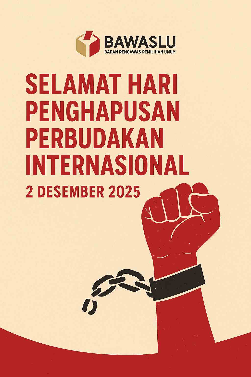 Bawaslu Kabupaten Lampung Tengah mengucapkan Selamat Hari Penghapusan Perbudakan Internasional yang diperingati setiap tanggal 2 Desember sebagai momentum penting untuk memperkuat komitmen global dalam menghapus segala bentuk perbudakan modern. Peringatan ini menggarisbawahi bahwa praktik-praktik eksploitasi manusia masih terjadi hingga kini, meskipun dunia telah memasuki era modern dan kemajuan teknologi yang pesat.