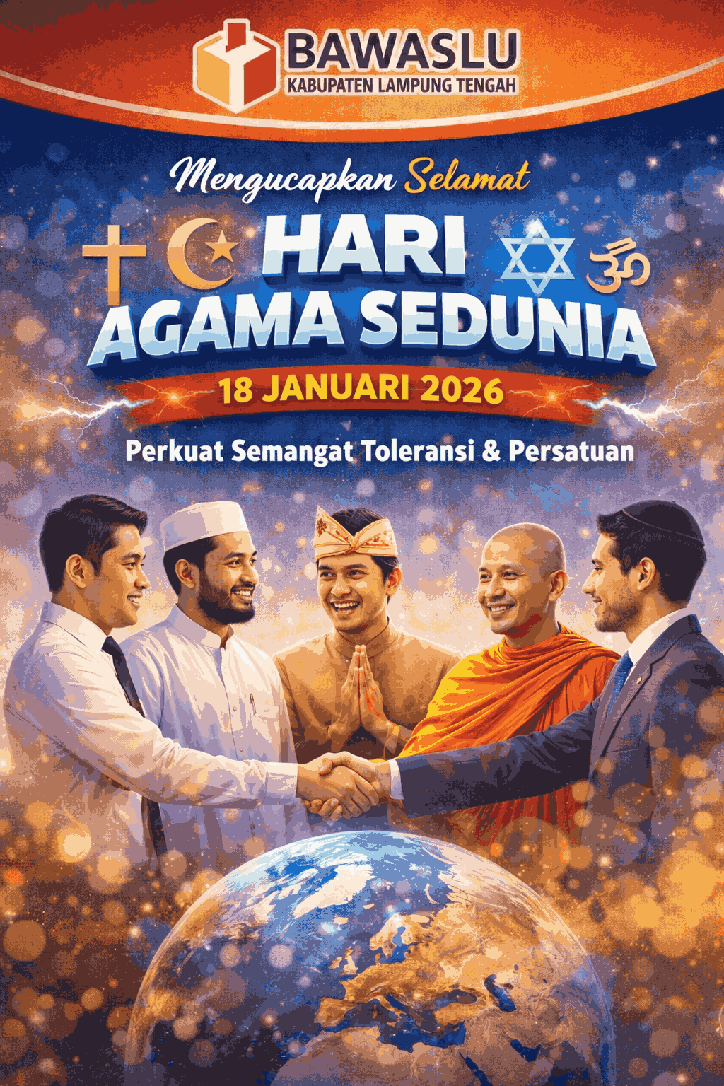 Bawaslu Kabupaten Lampung Tengah Ucapkan Selamat Hari Agama Sedunia 18 Januari 2026, Perkuat Semangat Toleransi dan Persatuan