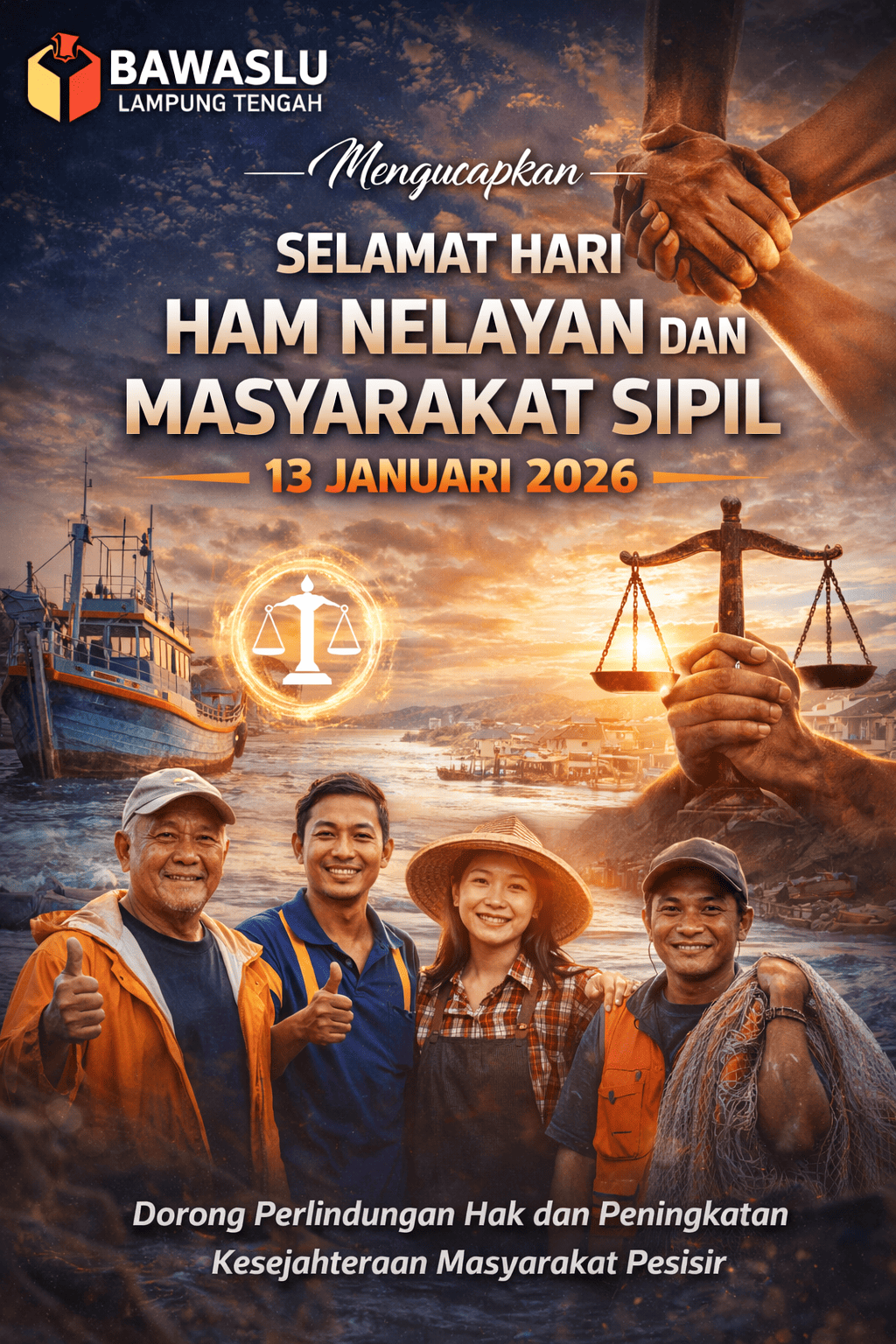 Bawaslu Lampung Tengah Ucapkan Selamat Hari HAM Nelayan dan Masyarakat Sipil 13 Januari 2026, Dorong Perlindungan Hak dan Peningkatan Kesejahteraan Masyarakat Pesisir