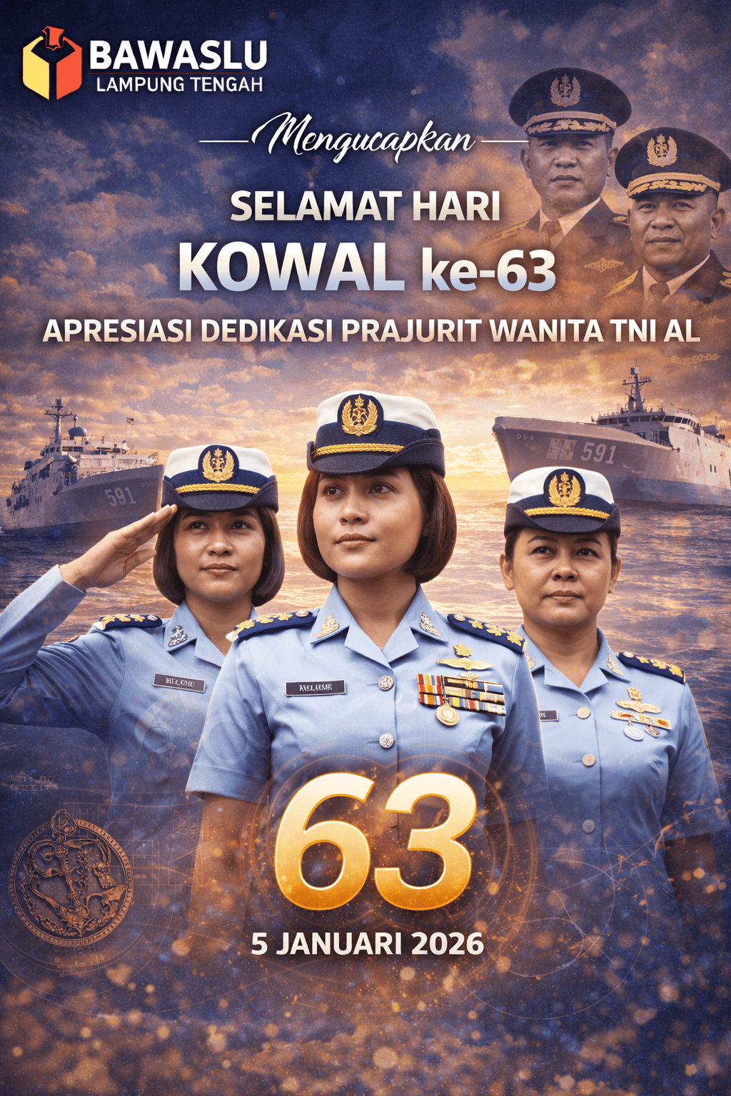 Bawaslu Lampung Tengah Ucapkan Selamat Hari KOWAL ke-63, Apresiasi Dedikasi Prajurit Wanita TNI AL