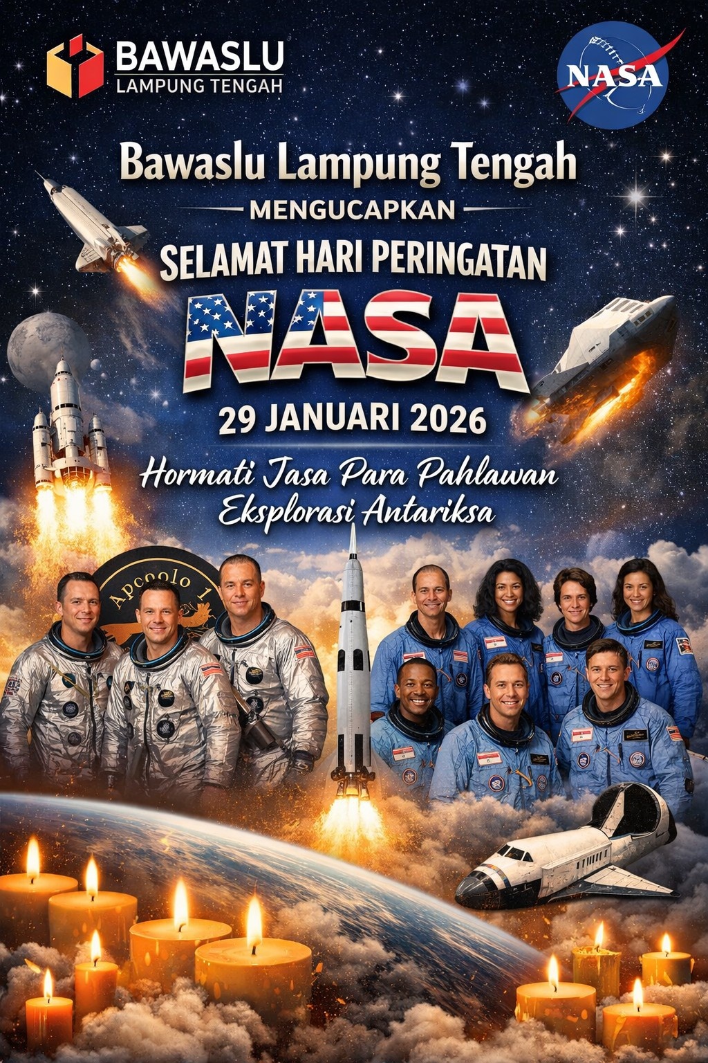 Bawaslu Lampung Tengah Ucapkan Selamat Hari Peringatan NASA 29 Januari 2026, Hormati Jasa Para Pahlawan Eksplorasi Antariksa