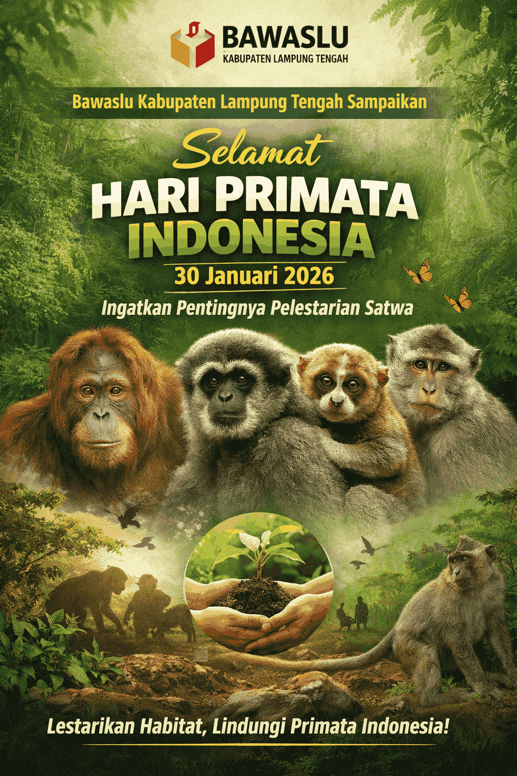 Bawaslu Kabupaten Lampung Tengah Sampaikan Selamat Hari Primata Indonesia, Ingatkan Pentingnya Pelestarian Satwa