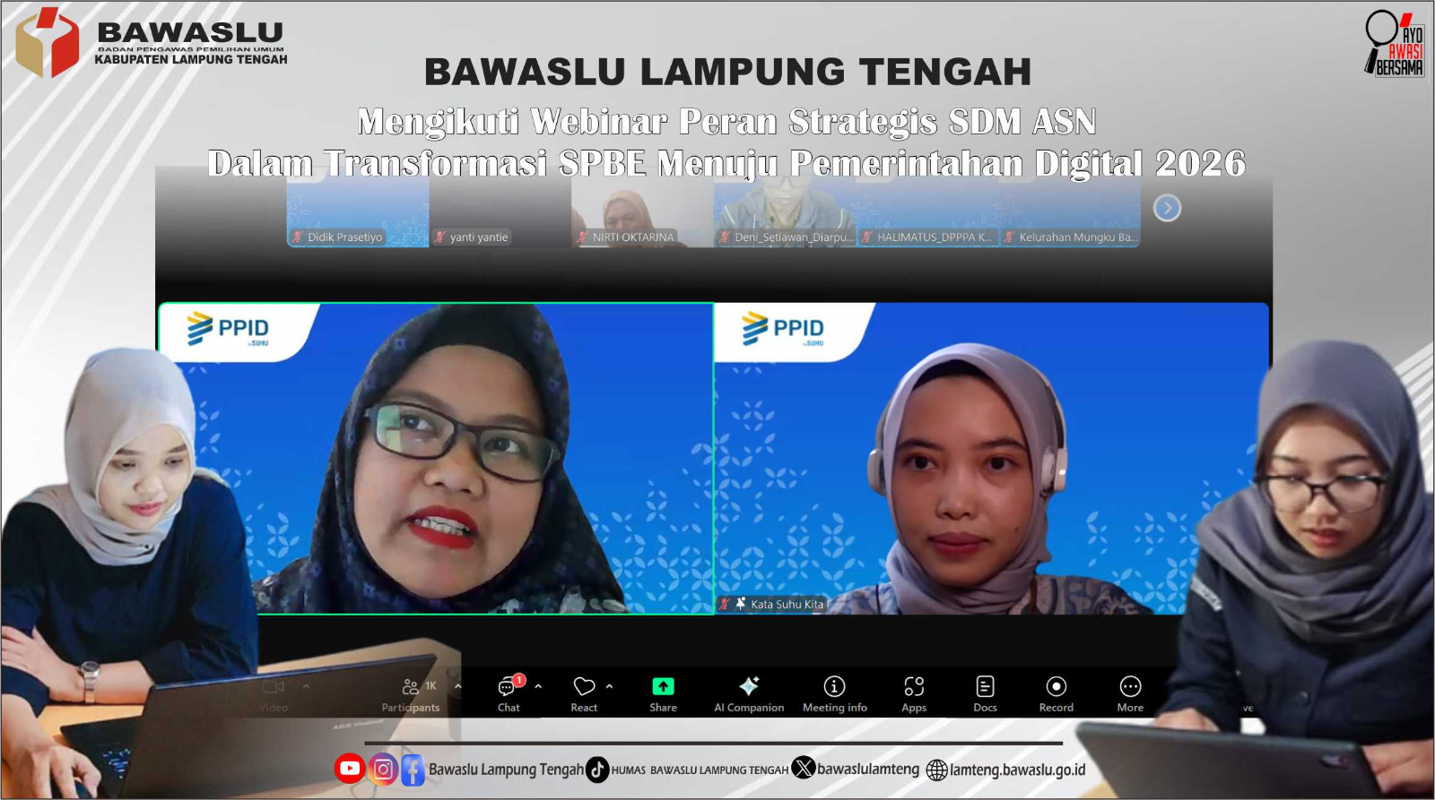 Bawaslu Lampung Tengah Mengikuti Webinar Peran Strategis SDM ASN dalam Transformasi SPBE Pemerintah Digital Tahun 2026