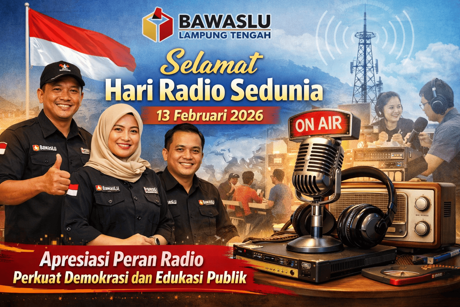 Bawaslu Lampung Tengah Ucapkan Selamat Hari Radio Sedunia 2026, Apresiasi Peran Radio Perkuat Demokrasi dan Edukasi Publik