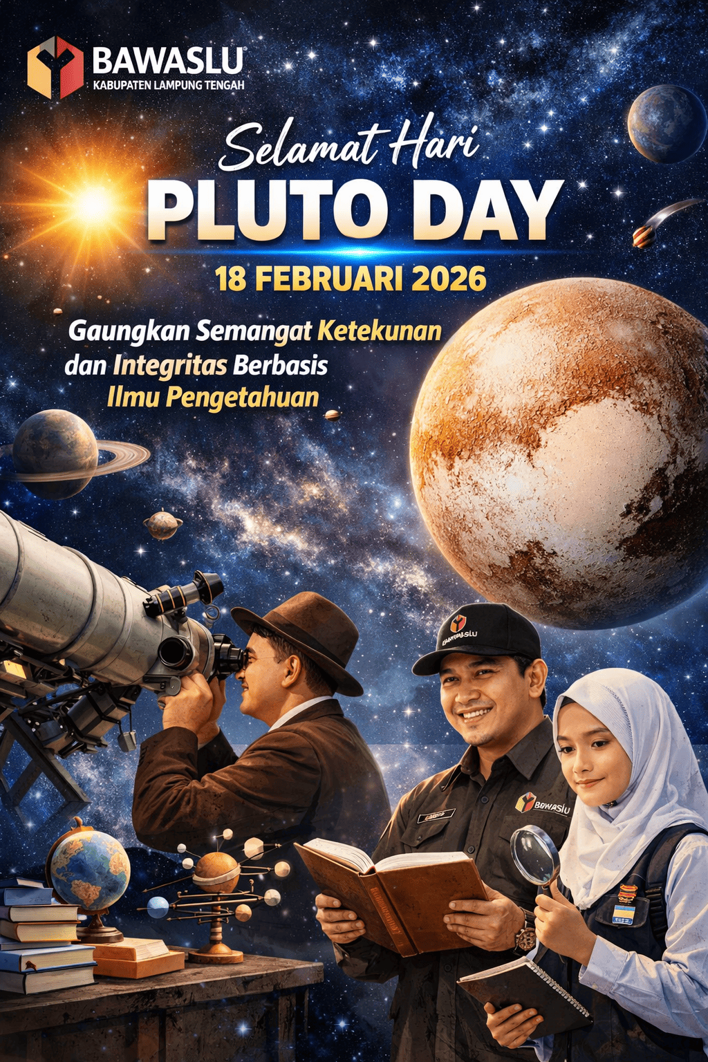 Refleksi Pluto Day, Bawaslu Lampung Tengah Gaungkan Semangat Ketekunan dan Integritas Berbasis Ilmu Pengetahuan