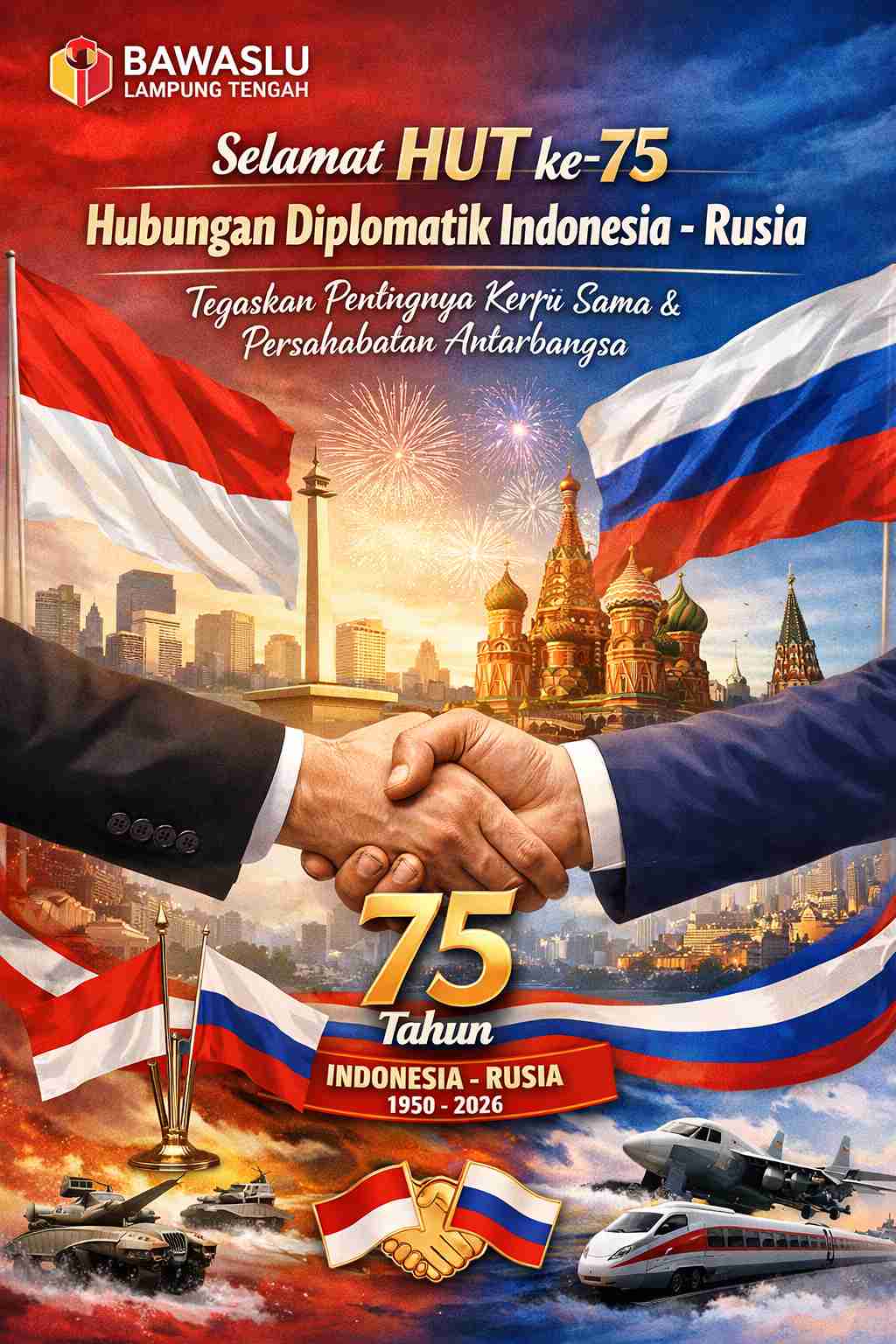 Bawaslu Lampung Tengah Ucapkan Selamat HUT ke-75 Hubungan Diplomatik Indonesia–Rusia, Tegaskan Pentingnya Kerja Sama dan Persahabatan Antarbangsa