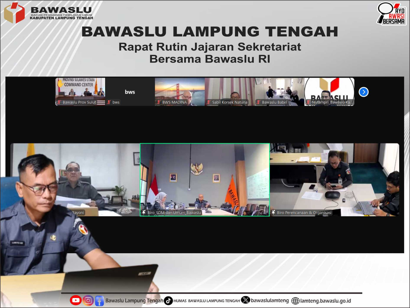 Koordinator Sekretariat Bawaslu Lampung Tengah Ikuti Rapat Mingguan Pembinaan dan Evaluasi Jajaran Sekretariat Bawaslu se-Indonesia
