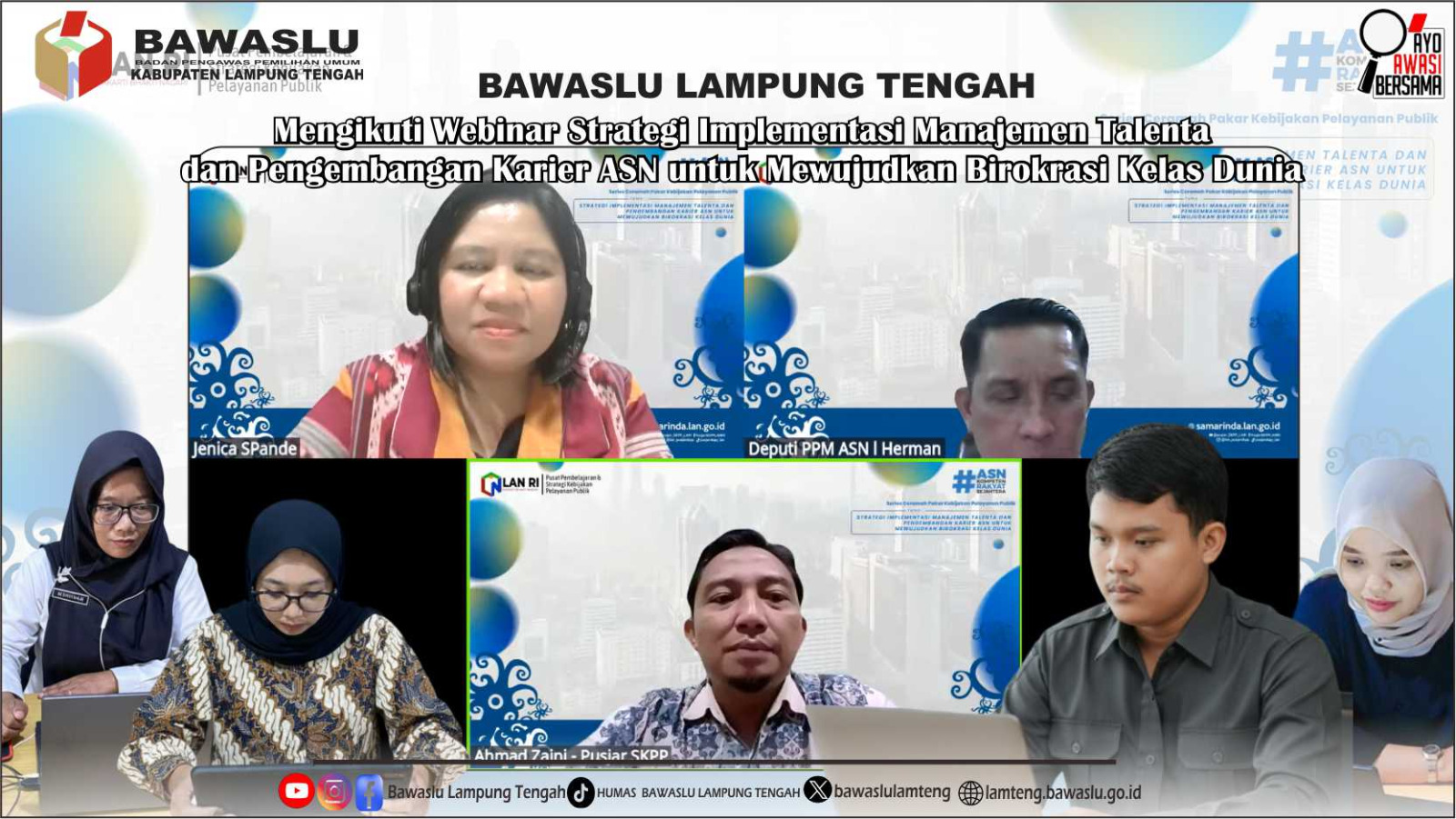 Badan Pengawas Pemilihan Umum (Bawaslu) Kabupaten Lampung Tengah mengikuti Ceramah Pakar Kebijakan Pelayanan Publik Series 2 yang diselenggarakan oleh Pusat Pembelajaran dan Strategi Kebijakan Pelayanan Publik (Pusjar SKPP) pada Jum’at, 6 Februari 2026       