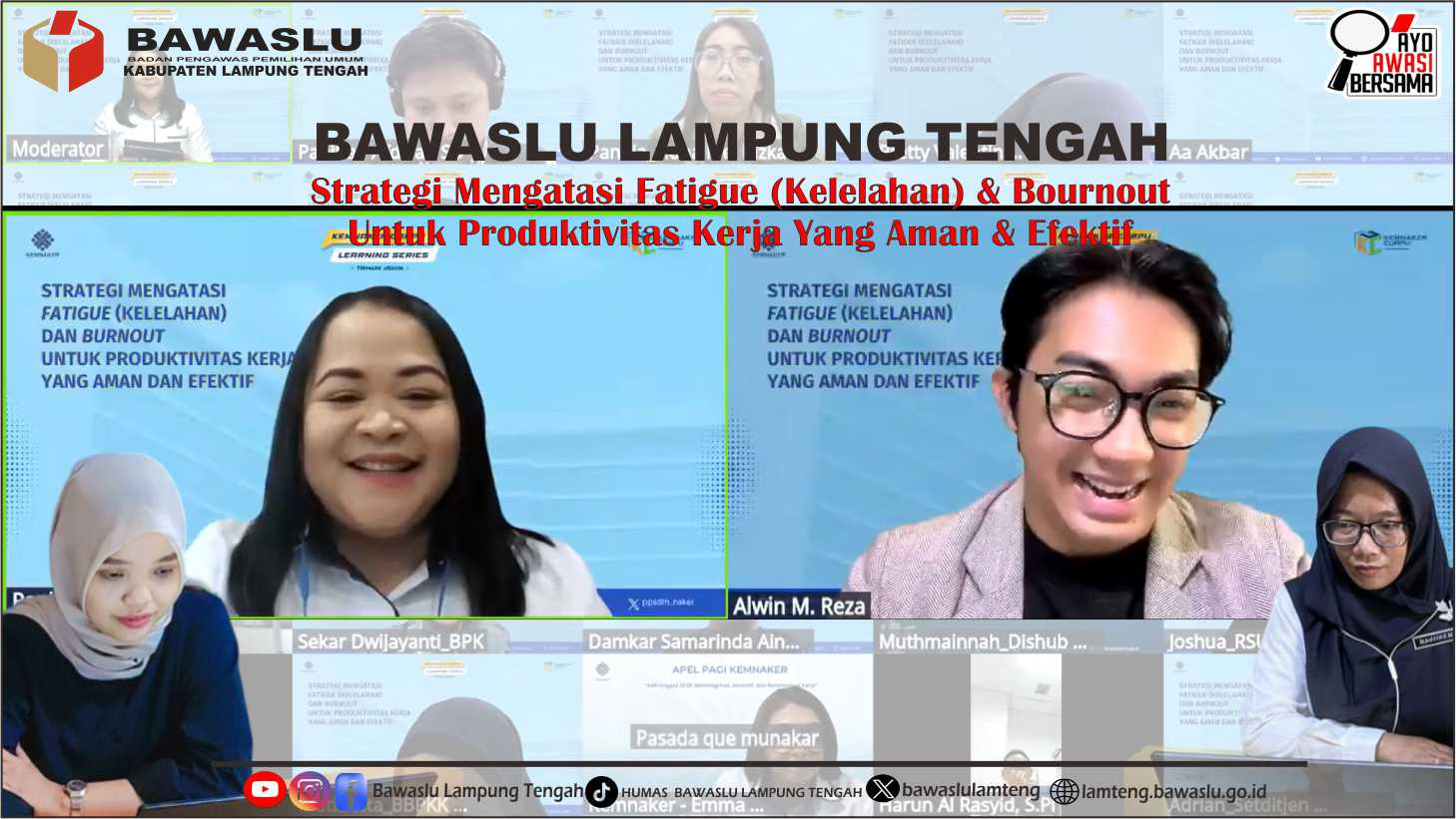 Bawaslu Kabupaten Lampung Tengah Ikuti Webinar Strategi Mengatasi Fatigue dan Burnout untuk Produktivitas Kerja yang Aman dan Efektif