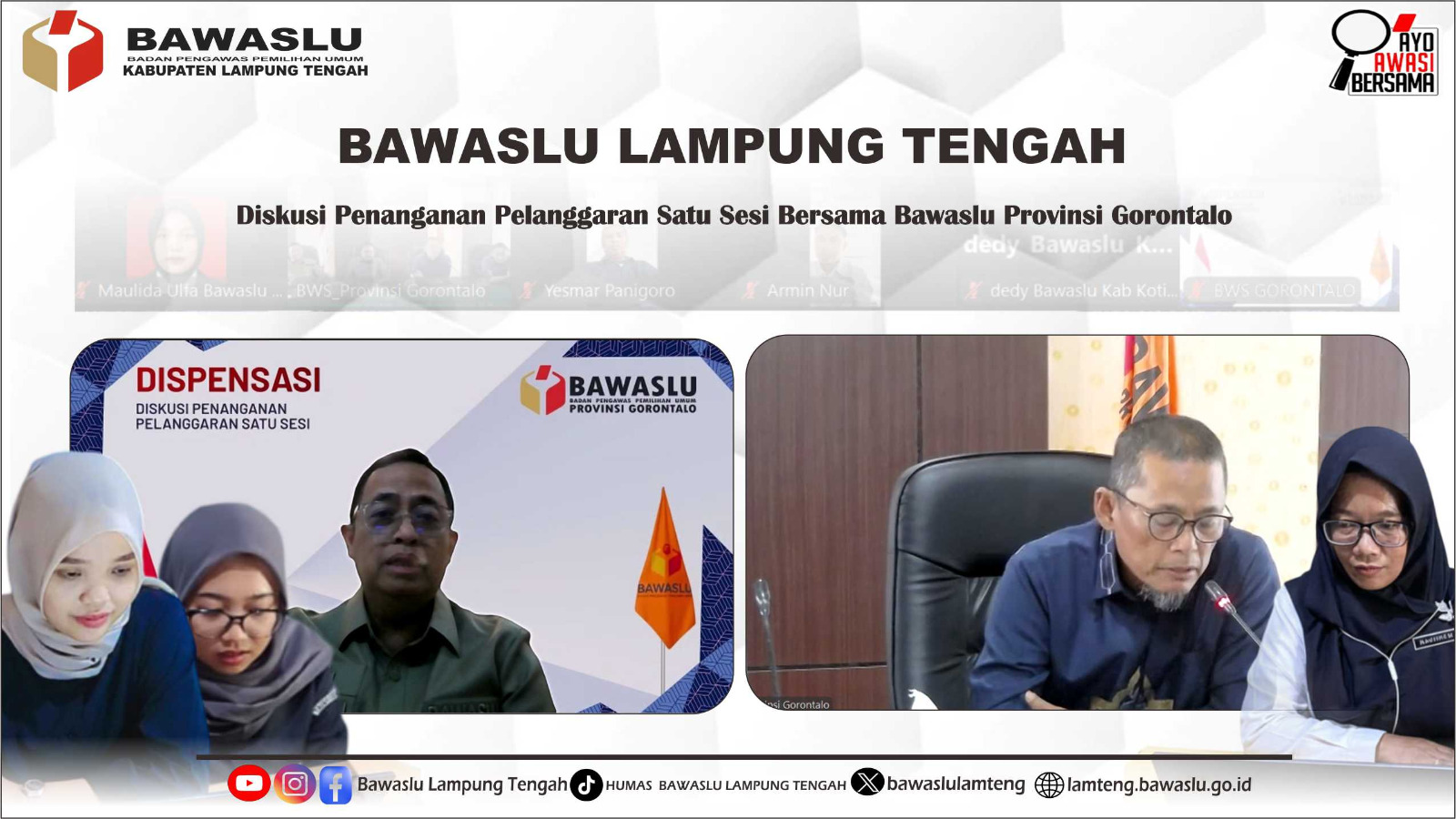 Bawaslu Lampung Tengah Ikuti DISPENSASI Bahas Strategi Penanganan Pelanggaran Pemilu Bersama Bawaslu RI dan Provinsi Gorontalo