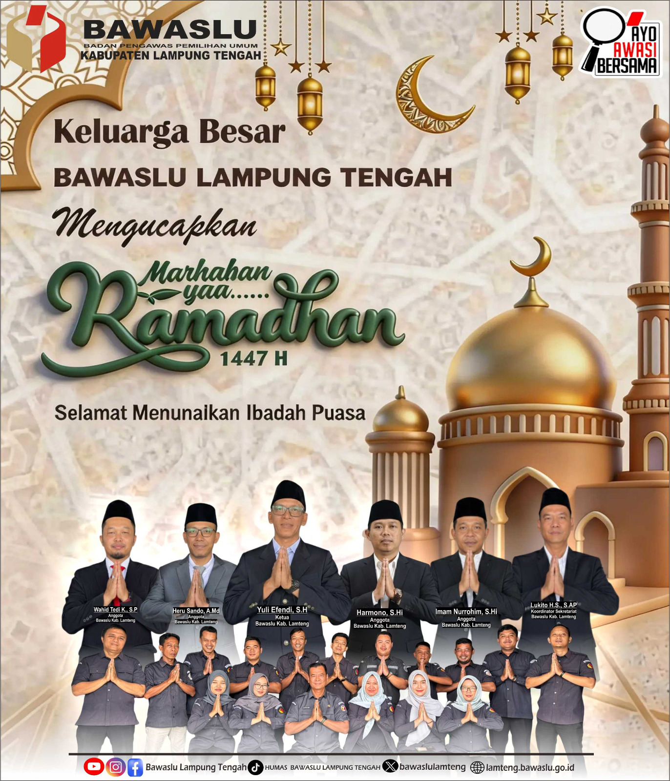 ambut Bulan Suci, Bawaslu Lampung Tengah Ucapkan Selamat Menunaikan Ibadah Puasa