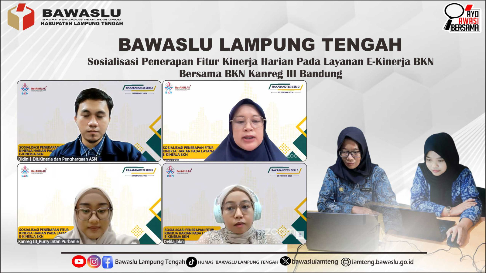Dorong Tata Kelola Digital dan Transparan, Bawaslu Lampung Tengah Ikuti Sosialisasi Kinerja Harian BKN