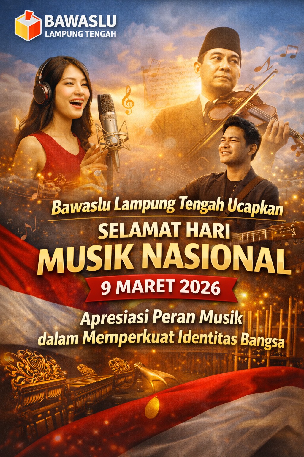 Bawaslu Lampung Tengah Ucapkan Selamat Hari Musik Nasional 9 Maret 2026, Apresiasi Peran Musik dalam Memperkuat Identitas Bangsa