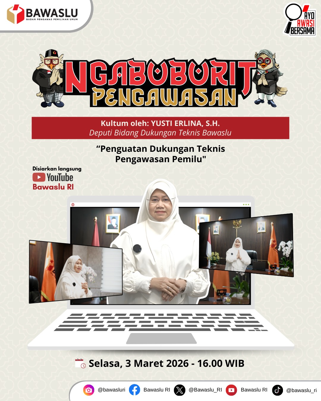 Bawaslu Lampung Tengah Ikuti Kultum #Ngabuburit Pengawasan Episode 6, Perkuat Amanah Lewat Ikhtiar, Doa, dan Tawakal