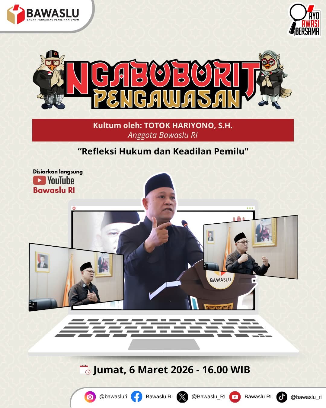 Bawaslu Lampung Tengah Ikuti Ngabuburit Pengawasan 2026 Edisi ke-9, Totok Hariyono Ajak Refleksi Hukum dan Keadilan Pemilu