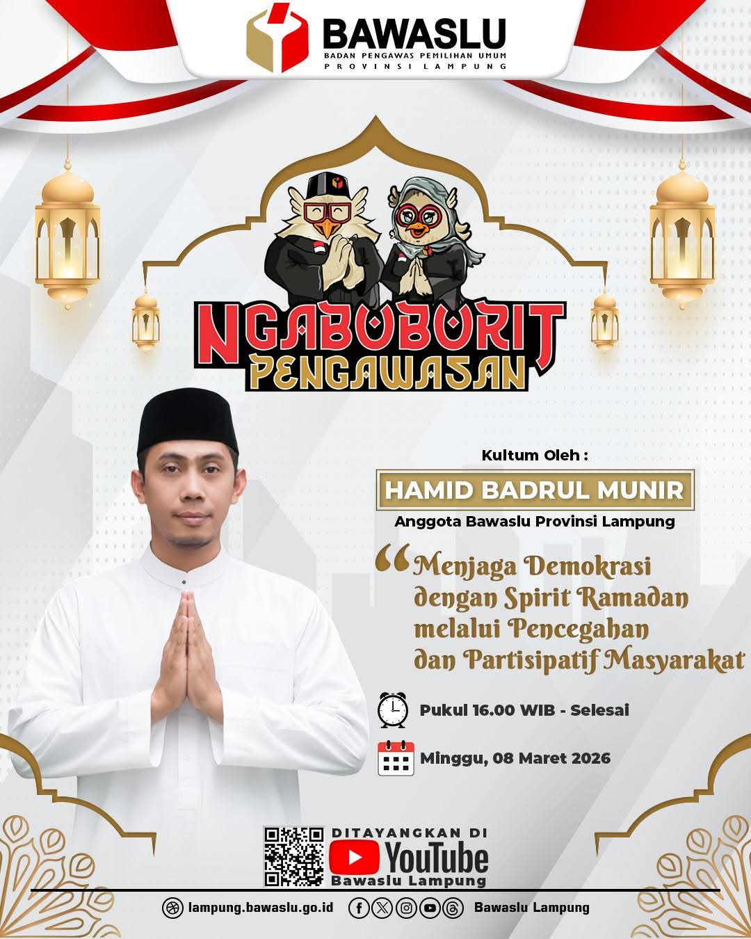 NGABUBURIT PENGAWASAN 2026, BAWASLU LAMPUNG TENGAH DAPAT PENGUATAN SPIRIT DEMOKRASI DARI KULTUM ANGGOTA BAWASLU LAMPUNG