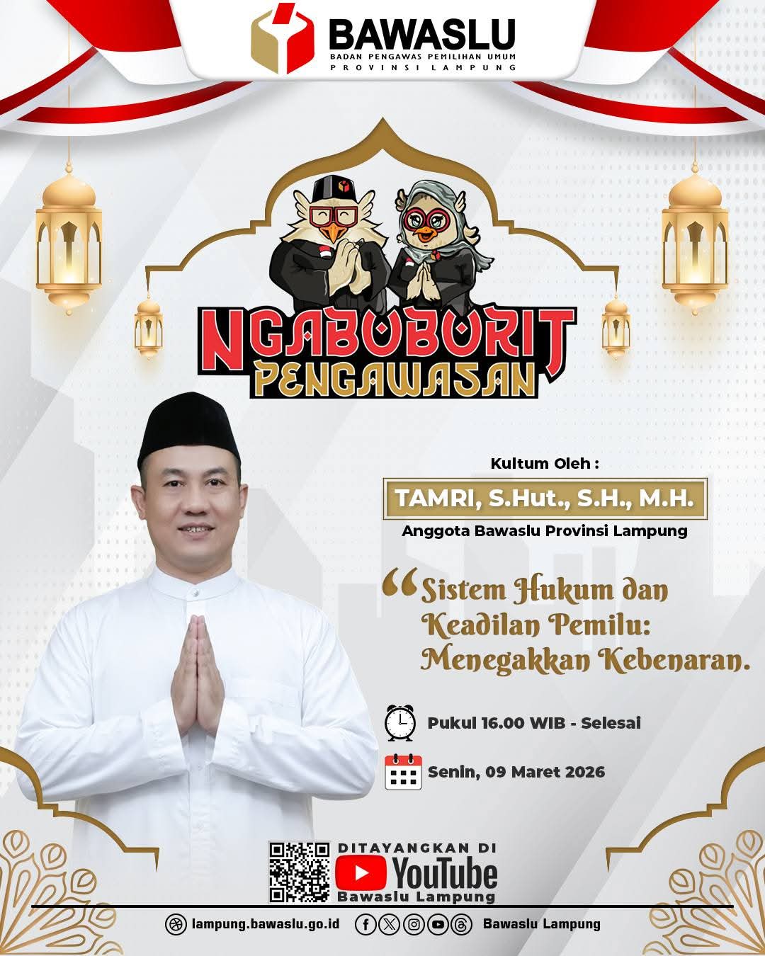 Bawaslu Lampung Tengah Ikuti Ngabuburit Pengawasan 2026, Kultum Anggota Bawaslu Provinsi Lampung Bahas Sistem Hukum dan Keadilan Pemilu