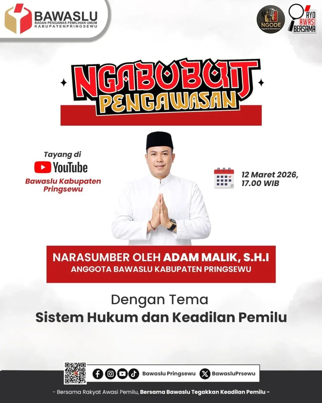 PERKUAT LITERASI HUKUM PEMILU, BAWASLU LAMPUNG TENGAH HADIRI NGABUBURIT PENGAWASAN BAWASLU PRINGSEWU