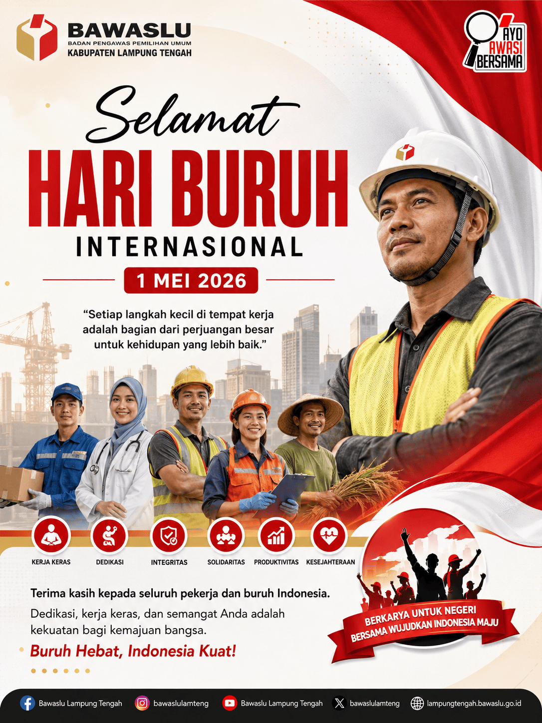 Peringati Hari Buruh 2026, Bawaslu Lampung Tengah Dorong Semangat Kerja Berintegritas