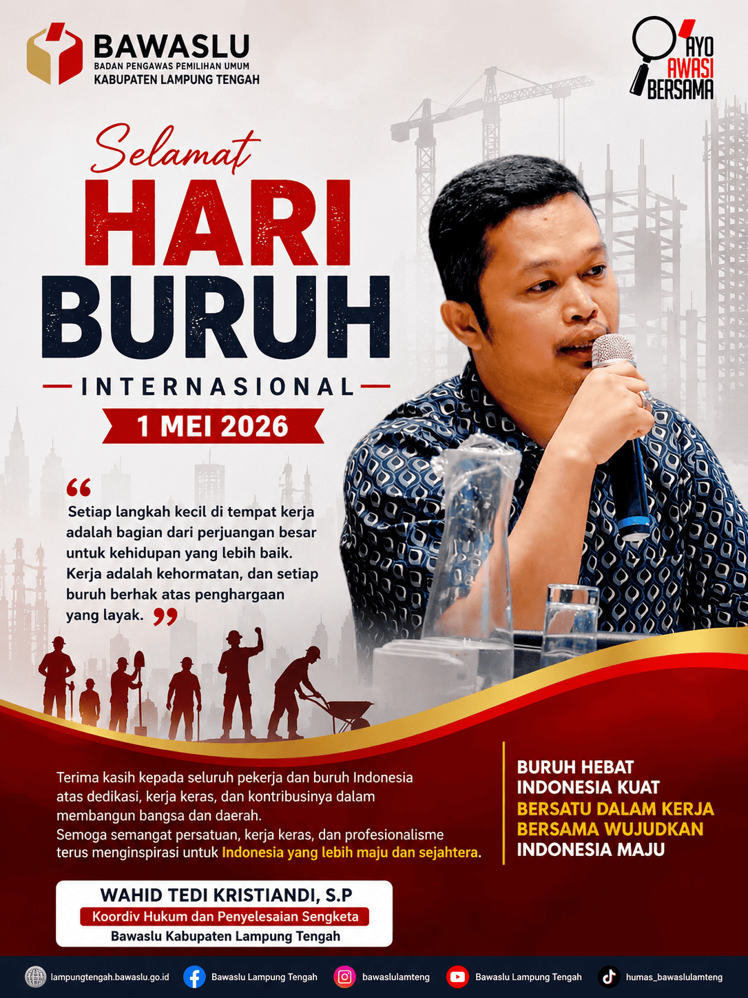 May Day 2026, Bawaslu Lampung Tengah Serukan Penguatan Keadilan bagi Pekerja