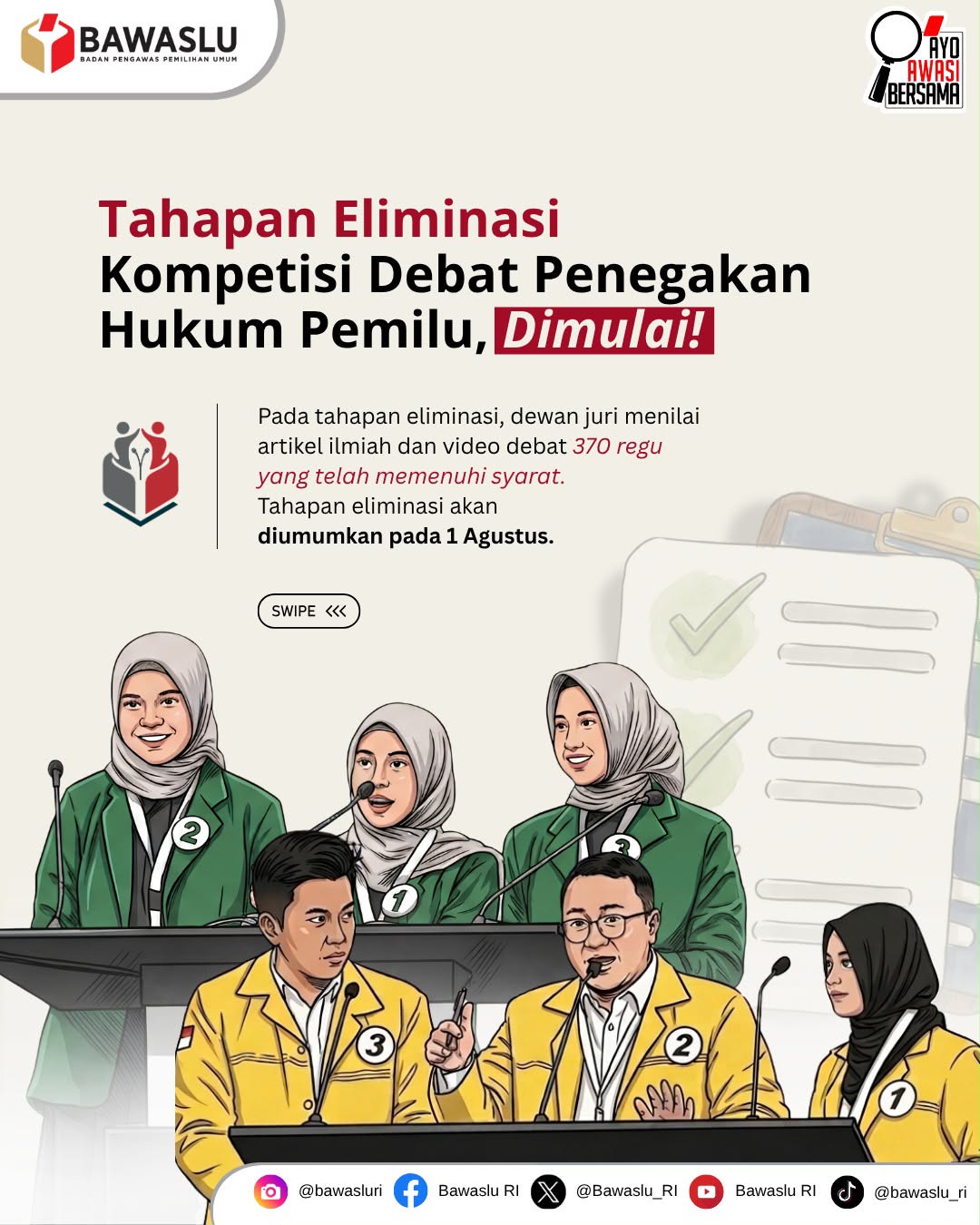 Bawaslu Mulai Penilaian Tahap Eliminasi Kompetisi Debat Penegakan Hukum Pemilu VI