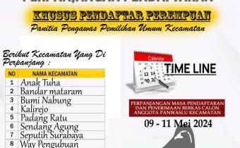 Pengumuman Perpanjangan Pendaftaran Khusus Pendaftar Perempuan Panwaslu Kecamatan Bawaslu Kabupaten Lampung Tengah